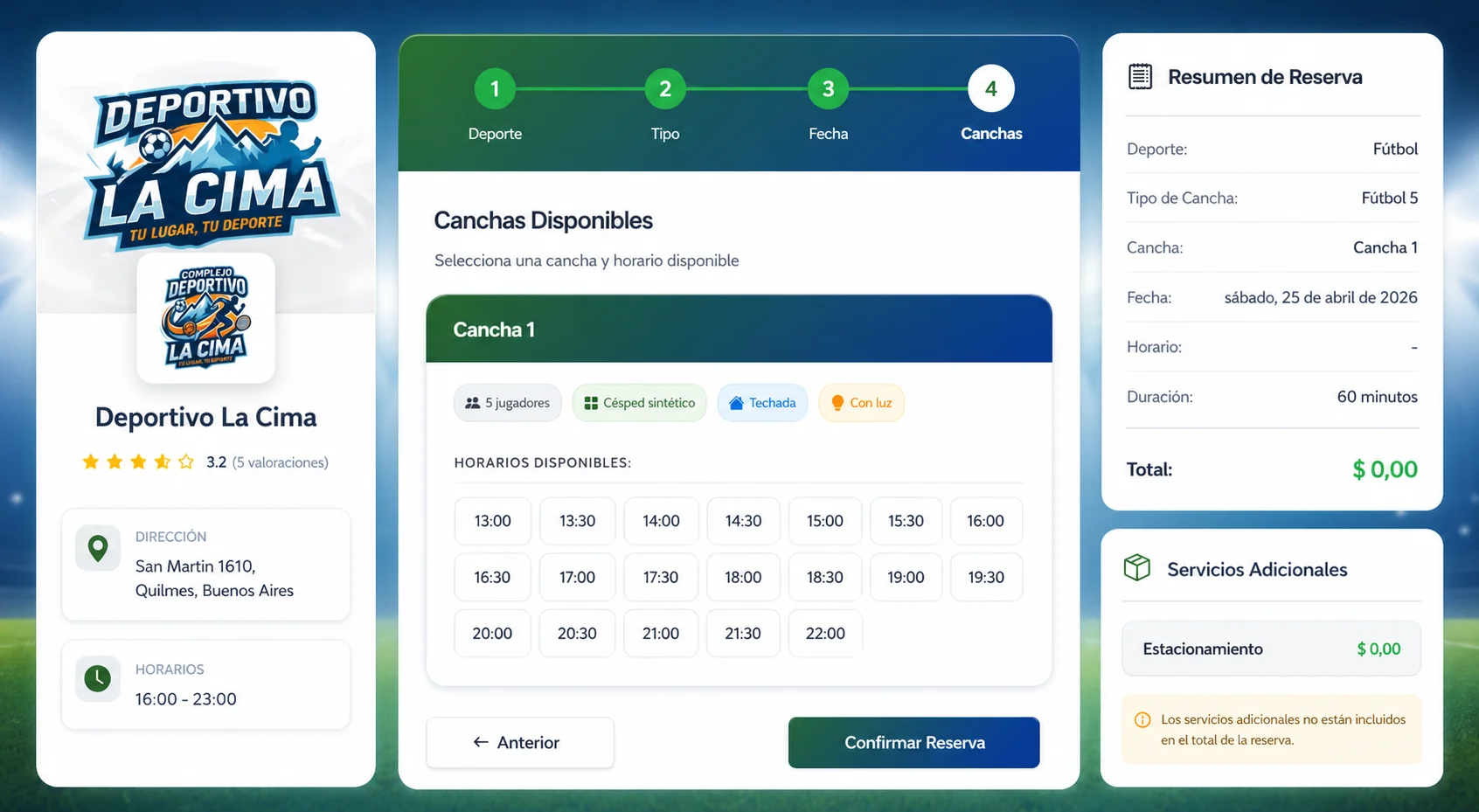 Panel de gestión de reservas