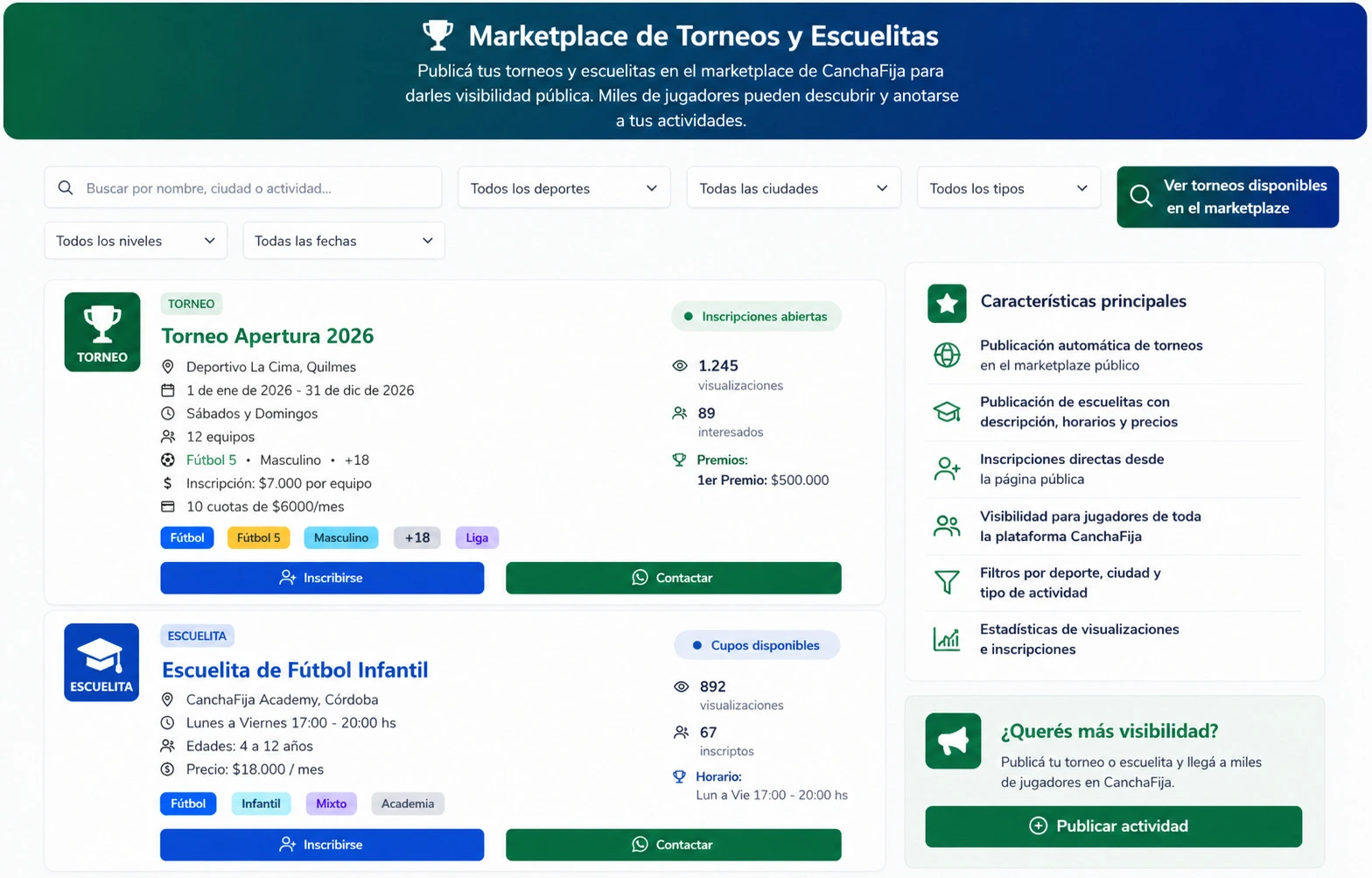 Marketplace de actividades deportivas