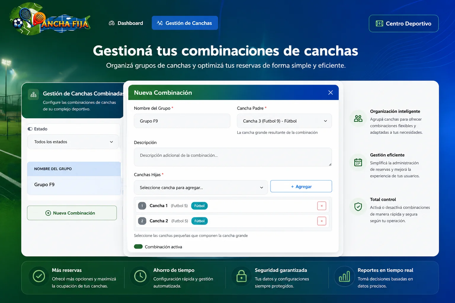 Configuración de canchas combinables