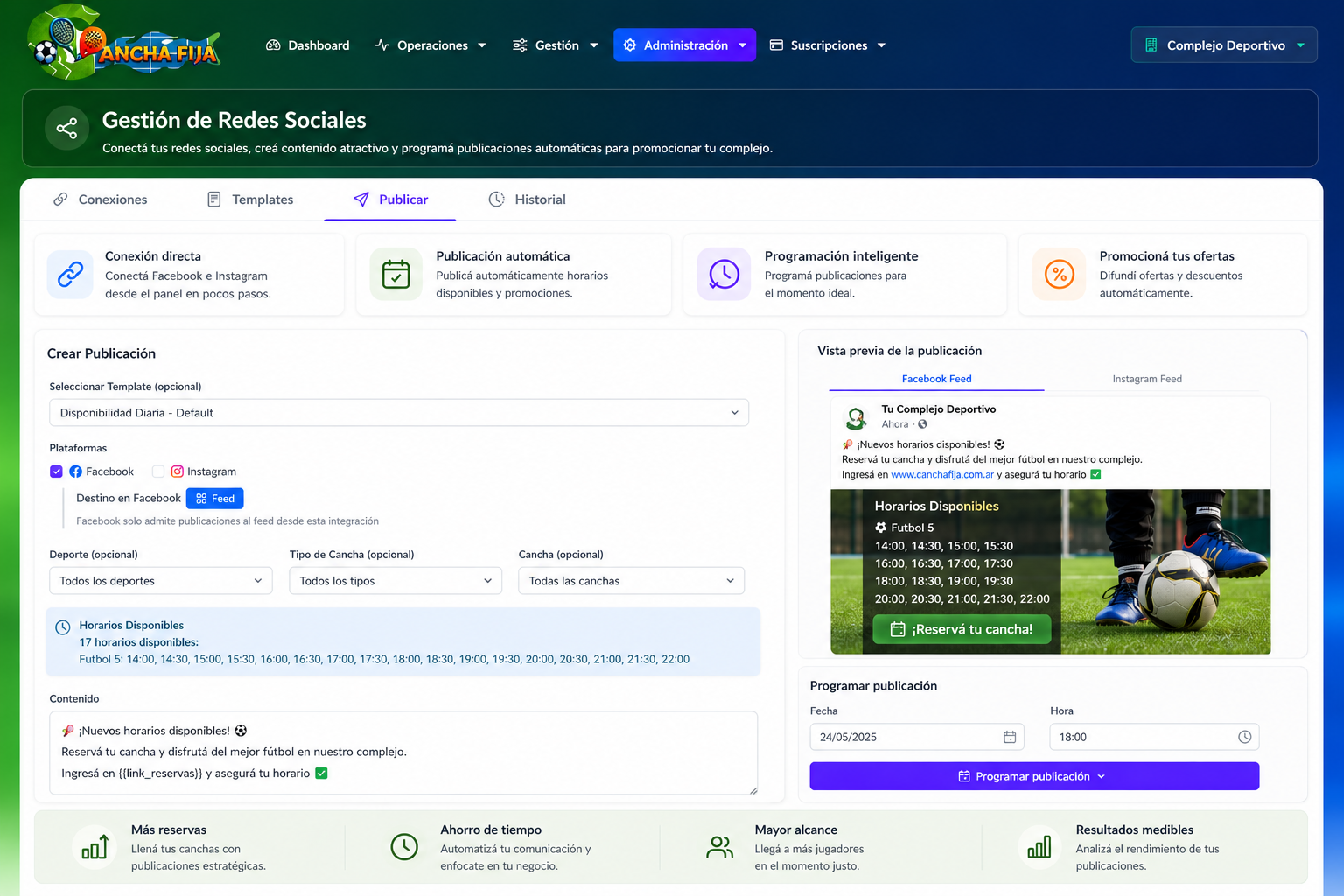 Panel de publicación en redes sociales